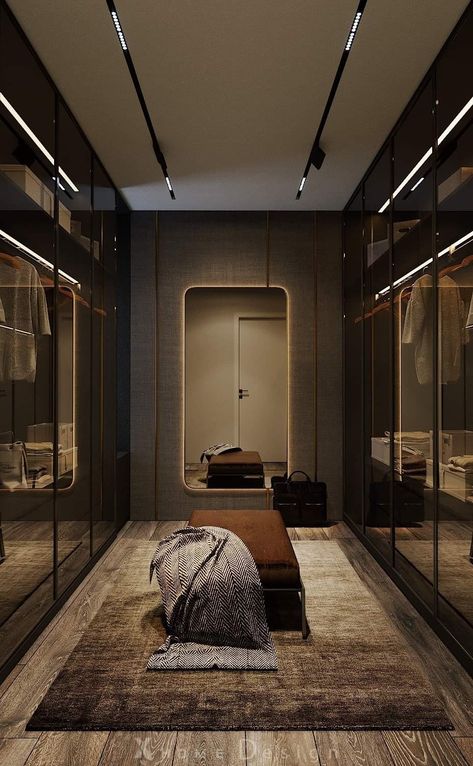 Walking Closet Ideas Luxury, Modern Walk In Wardrobe, Dressing Room Lighting, Chalet Modern, Modern Closet Designs, Dream Closet Design, Walk In Closet Design, Closet Design Layout, Luxury Closets Design