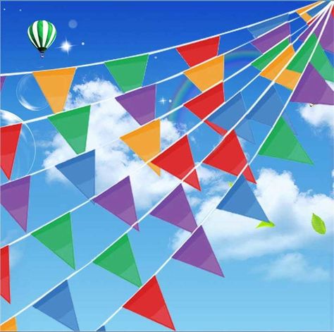 PRICES MAY VARY. Material: banner with thickened nylon rope, durable and strong. Triangular flag with neat cut, won't come unstitched or broken easily.Ideal for indoor or outdoor use. Size: single flag - 18cm x 28cm/7" x 11" (w x h), 3 ropes icluding, each rope 38m/124ft ，total length of banner - 114m/375ft. Product color: red, pink, blue, green, yellow Versatile: can be used to decorate wedding, party, holiday party, dance party, celebration, restaurant, bar and so on. Hovowing Pennant Banner F Spanish Party Decorations, Triangle Flag, Wizard Party, Grand Opening Party, Outdoor Birthday, Pennant Flags, Bunting Flag, Flag Banners, Pennant Banner