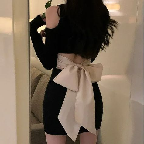 Bow Tie Dress, Mini Sheath Dress, Party Dress Long Sleeve, Women Long Sleeve Dress, Kpop Fashion, Classy Dress, Glamorous Evening Gowns, Flowing Maxi Dress, Dress With Bow