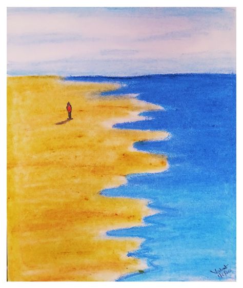 Oil Pastel Ocean Easy, Oil Stick Art, Oil Pastel Ocean, Beach Oil Pastel, Painting Of A Beach, Ocean Drawing, Oil Pastel Drawings Easy, Art 2022, Poetry Journal