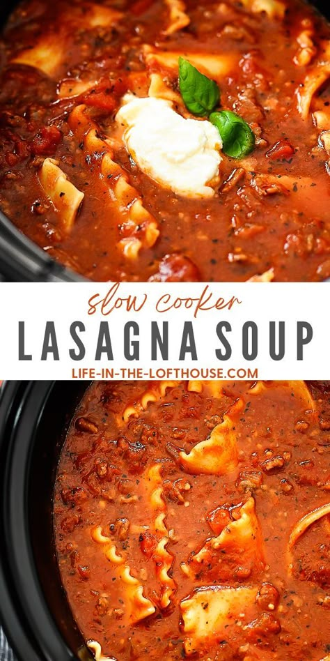 Slow Cooker Lasagna Soup is a hearty pasta soup that is best served with the ones you love. Slow Cooker Lasagne, Crockpot Lasagna Soup Recipe, Lasagne Soup, Slow Cooker Lasagna Soup, Lasagna Soup Crockpot, Easy Lasagna Soup, Fall Crockpot Recipes, Lasagna Soup Recipe, Crockpot Lasagna