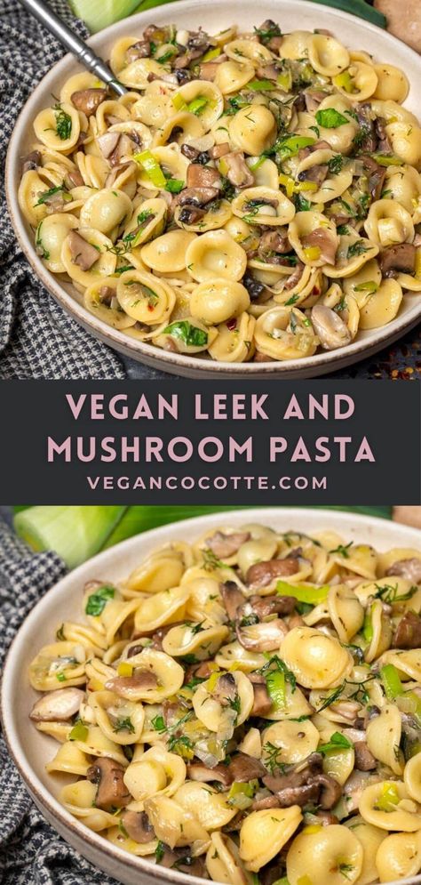 Resep Vegan, Leek Pasta, Vegan Pasta Dish, Leek Recipes, Vegan Parmesan Cheese, Vegan Pasta Recipes, Vegan Main Dishes, Vegan Parmesan, Mushroom Pasta