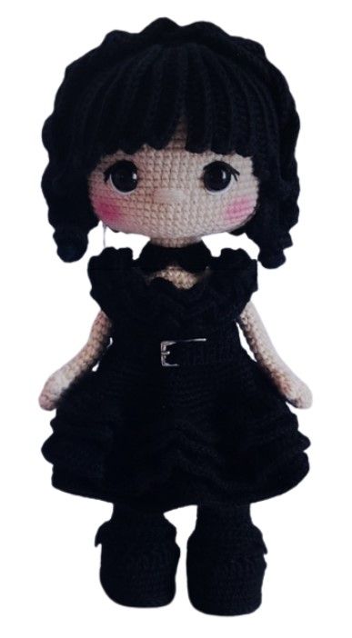 Wednesday Addams Crochet Pattern, Wednesday Adams Crochet Pattern, Wednesday Addams Crochet Free Pattern, Wednesday Knitting, Crochet Wednesday Addams Doll, Wednesday Crochet, Crochet Wednesday, Cute Wednesday, Wednesday Doll