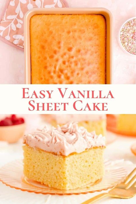 Vanilla Cake Sheet Pan, Simple Sheet Cake Recipes, Sheet Pan Cakes Easy, Sheet Pan Pound Cake Recipes, Easy Vanilla Sheet Cake, Easy Vanilla Sheet Cake Recipe, Homemade Sheet Cake Recipes, 9 X13 Cake Recipes, Sheet Pan Pound Cake