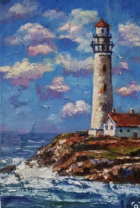 Painting Lighthouse, Coast Painting, Painting Expressionism, Impasto Art, Seaside Paintings, الفن الرقمي, Painting Texture, Lighthouse Painting, Lighthouse Art