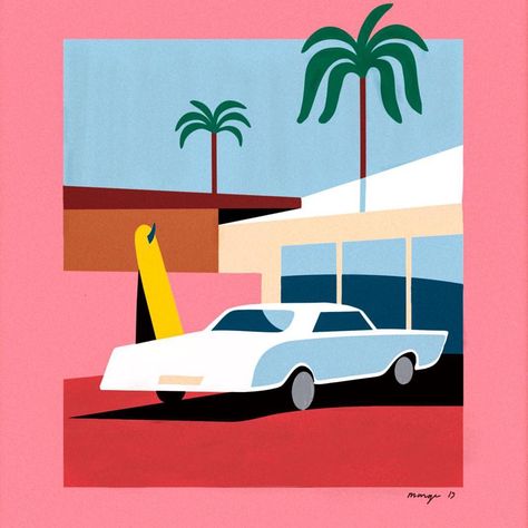 Quentin Monge, California Illustration, Surf Illustration, Always On My Mind, Small Canvas Art, Travel Wall Art, Art Architecture, On My Mind, California Travel