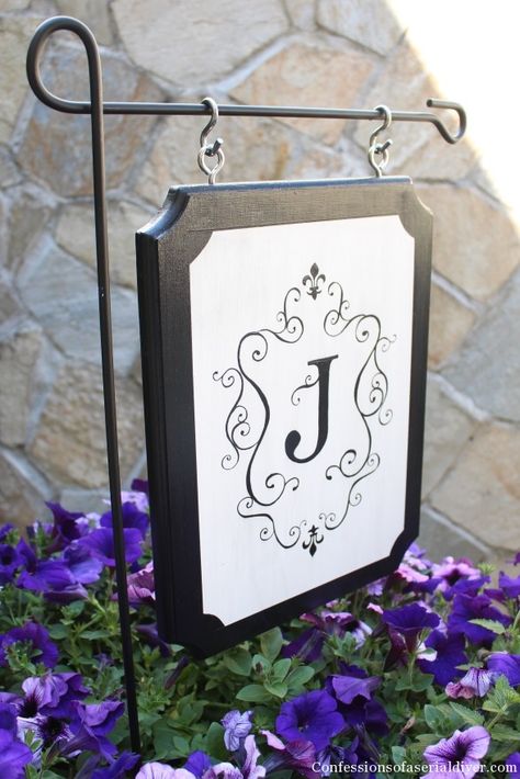 Monogrammed Outdoor Sign The Letter J, Silhouette Cameo Projects, Cameo Projects, Letter J, Cricut Creations, Silhouette Crafts, Outdoor Signs, Vinyl Crafts, Vinyl Projects