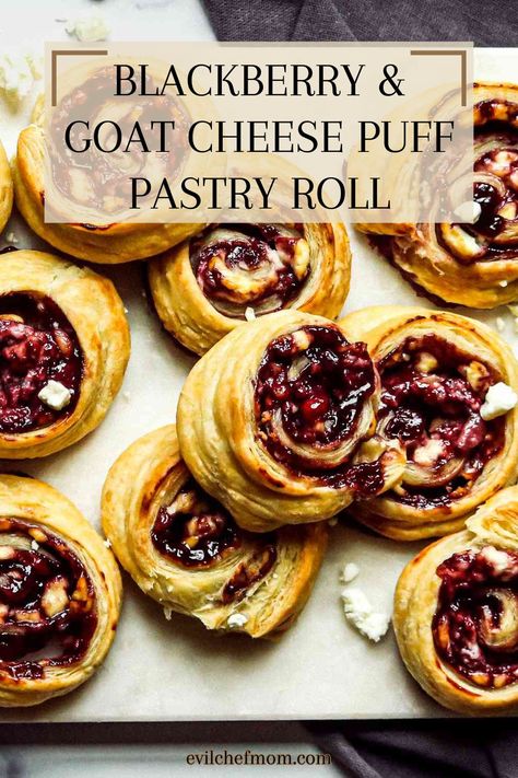 Blackberry & Goat Cheese Puff Pastry Roll Goats Cheese Puff Pastry, Goat Cheese Pastry, Goat Cheese Puff Pastry Appetizer, Blackberry Pastry Recipes, Blackberry Appetizers, Baked Goat Cheese Appetizer, Goat Cheese Puff Pastry, Blackberry Goat Cheese, Puff Pastry Rolls