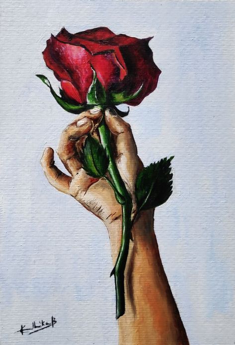 Painting A Rose, Simple Nature Drawing, Nature Oil Painting, Human Painting, Poster Color Painting, Fineliner Art, Oil Painting Nature, Abstract Art Painting Techniques, Painting Series