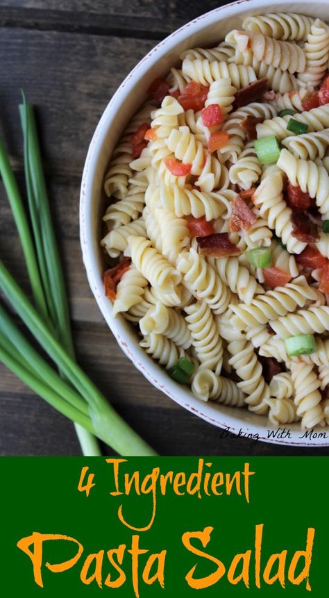 4 Ingredient Pasta Salad with green onions, bacon. Pasta salad side dish #pasta #salad #sidedish #easyrecipe #4ingredients 4 Ingredient Pasta Salad, Pasta Salad Recipes Without Mayo, No Mayo Pasta Salad, Recipes Pasta Salad, Main Dish Salad Recipes, Bacon Pasta Salad, Recipes With Cool Whip, Cold Pasta Dishes, Easy Supper Recipes