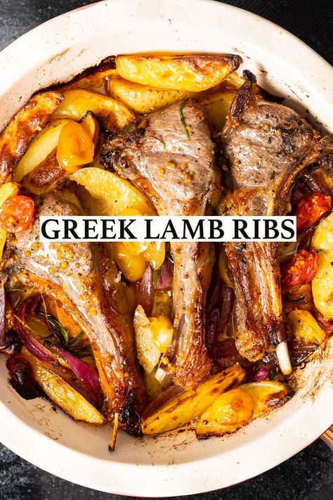 Baked Lamb Ribs in Greek Style. How to bake lamb ribs in the oven? Lamb Ribs Recipe Ovens, Lamb Ribs Recipe, Lamb Chops Oven, Lamb Recipes Oven, April Recipes, Baked Lamb Chops, Ribs Recipe Oven, Slow Cooker Ribs Recipe, Ribs In The Oven