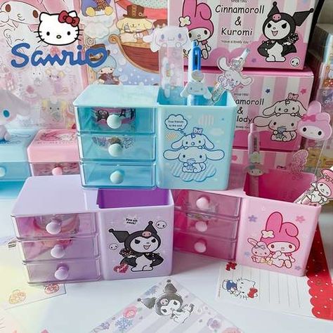 Desktop Organiser, Mini Storage Box, Office Supply Storage, Stationary Organization, Cinnamoroll Kuromi, Desk Organizer Set, Kuromi My Melody, Mini Desk, Pen Storage