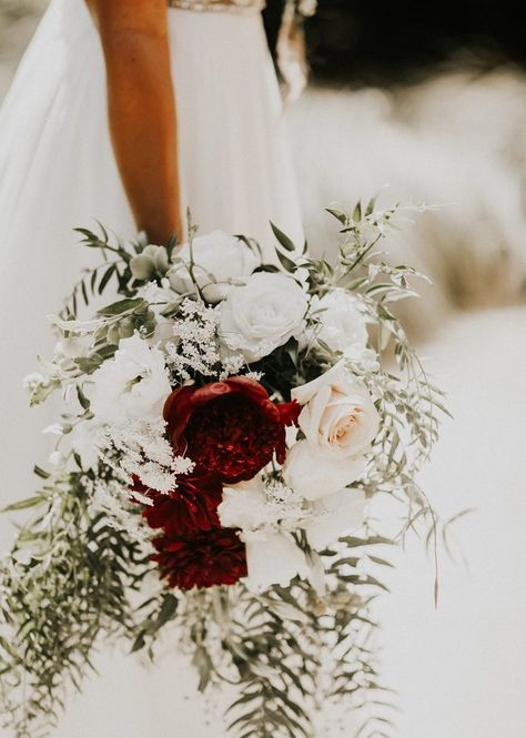 Cream And Red Wedding, Red Beach Wedding, Red Wedding Flowers Bouquet, Cream Bridal Bouquet, Scripps Seaside Forum, Red Bridal Bouquet, Winter Wedding Bouquet, Tropical Wedding Flowers, Red Wedding Flowers