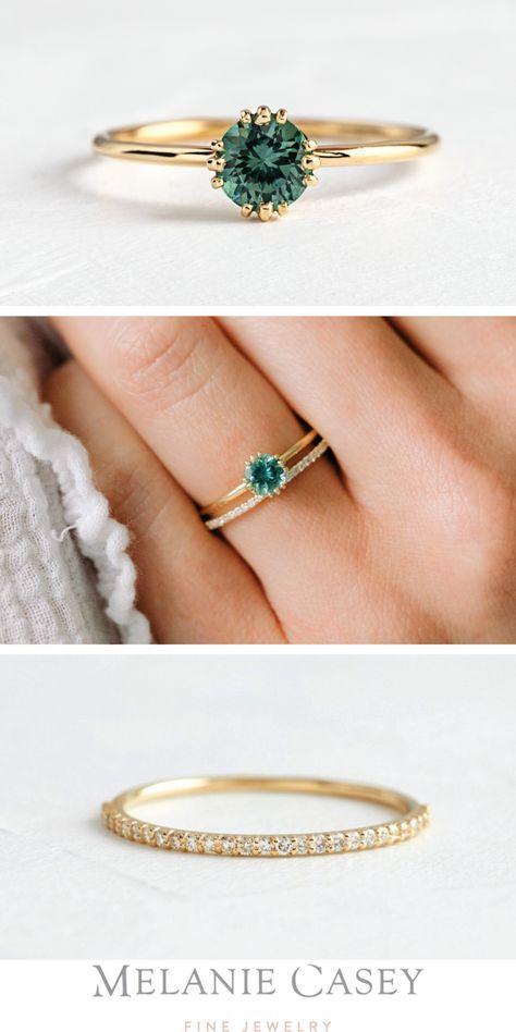 Gemstone Engagement Rings Simple, Pretty Engagement Rings Small, Dainty Gemstone Engagement Rings, Ring Pairing Wedding, Gem Stone Engagement Rings Simple, Good Engagement Rings Simple, Small Green Engagement Ring, Small Band Engagement Ring, Dainty Green Engagement Ring