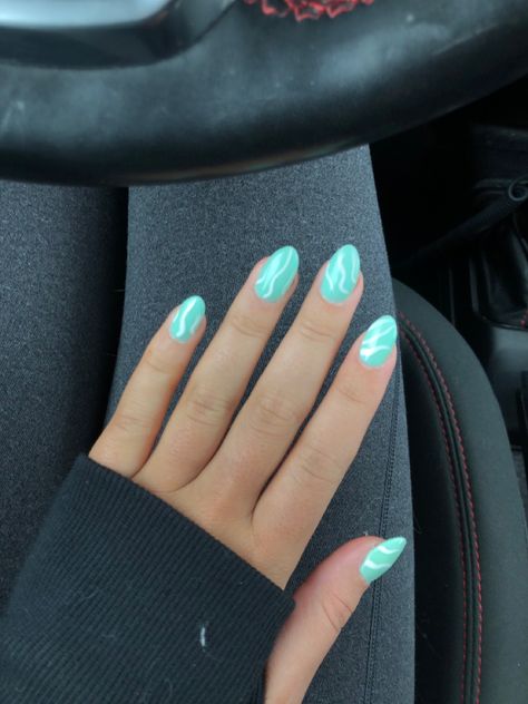 Turquoise Acrylic Nails, Mauve Nails, Teen Girl Birthday, One Color Nails, Teal Nails, Turquoise Nails, Blue Nail Art, Lines On Nails, Turquoise Dress