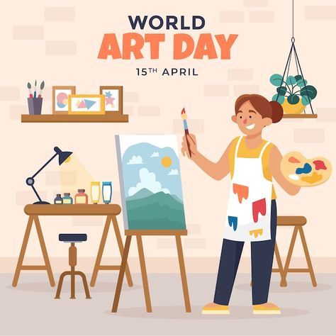 Flat world art day illustration | Premium Vector #Freepik #vector #art-day #international-day #illustration-art #creative-illustration World Art Day, Flat World, Day Illustration, Creative Illustration, International Artist, World Art, Art Day, Culture Art, Premium Vector