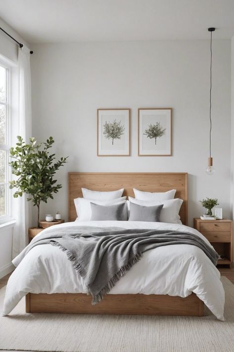 Modern Scandinavian Bedroom Design Master, Bedroom Ideas White And Beige, Scandinavian Bedroom Inspiration, Scandinavian Bedroom Minimalist Modern, White Bed Frame Bedroom Ideas, Scandinavian Bedroom Minimalist, Minimalist Scandinavian Bedroom, Modern Scandinavian Bedroom, Scandinavian Interior Bedroom