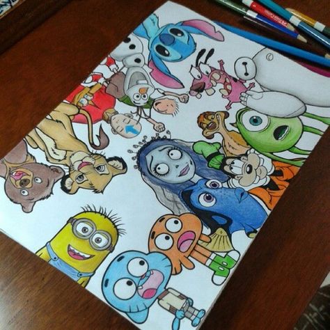 Tumblr Disney Character Drawings, Cute Disney Drawings, Disney Art Drawings, Doodle Art Drawing, Soyut Sanat Tabloları, Pinturas Disney, Arte Sketchbook, Pencil Art Drawings, Mini Canvas Art