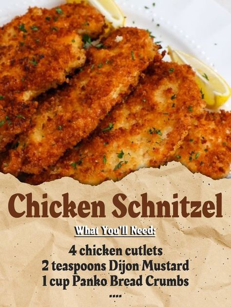 Delectable Recipe | This Chicken Schnitzel recipe is breaded chicken cutlets pan-fried to golden crispy perfection while moist and tender on the inside | Facebook Chicken Schnitzel Recipe, Dutch Oven Pot Roast, Schnitzel Recipe, Bobby Flay Recipes, Breaded Chicken Cutlets, Schnitzel Recipes, Can Chicken Recipes, Chicken Schnitzel, Scalloped Potato Recipes