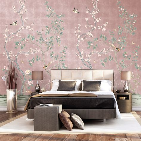 Chinoiserie Wallpaper for Less - Petite Haus Degournay Wallpaper, Pink Chinoiserie Wallpaper, Gracie Wallpaper, Photobooth Backdrop, Pink Chinoiserie, Chinoiserie Fabric, Bedroom Ideas Romantic, Chinoiserie Pattern, Patterned Wallpaper