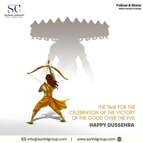 Let’s celebrate the victory of good over evil, truth over lies, and light over darkness. Wishing you and your family a wonderful Dussehra!  More Information Contact Please : More Info:- info@sunhilgroup.com #SunhilGroup #JewarInternationalAirport #LuxuryLiving #RealEstateInvestment #shriram #FutureOfRealEstate #dussera #RealEstateGoals #PrimeLocation #HomeSweetHome #Ram  #AirportCityLiving #ExclusiveProperties #HomeHunting #RealEstateTrends #LiveInLuxury #InvestInJewar #FindYourDreamHome Dasara Creative Ads, Dussehra Posters, Dushera Creative Post, Dussehra Wishes Creative, Happy Dussehra Creative Ads, Dussehra Creative Post, Happy Dussehra Creative, Dussehra Creative Poster, Dussehra Post