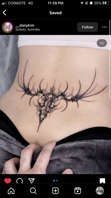 Cybersigilism Tattoo Lower Back, Pelvic Bone Tattoo, Tato Grunge, Lower Back Tattoo Designs, Waist Tattoos, Sailor Moon Tattoo, Sigil Tattoo, Bone Tattoos, Manga Tattoo