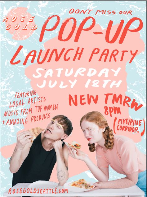 Launch party poster for rose gold pop up - by neon saltwater Selfie Poster Design, Event Ads Poster Designs, Product Launch Poster Graphic Design, Event Launch Poster, Pop Up Event Flyer, Launch Party Flyer, Clothing Brand Launch Party, Pop Up Event Poster, Event Promotion Design