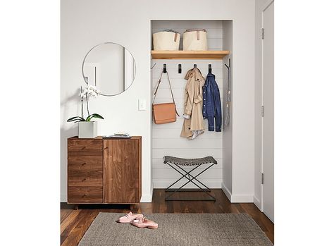 Hudson Storage Cabinet Entryway - Room & Board Entry Cabinet, Room And Board, Entryway Inspiration, Modern Storage Cabinet, Small Entryways, Modern Entryway, Wood Storage Cabinets, Solid Wood Shelves, Console Cabinet