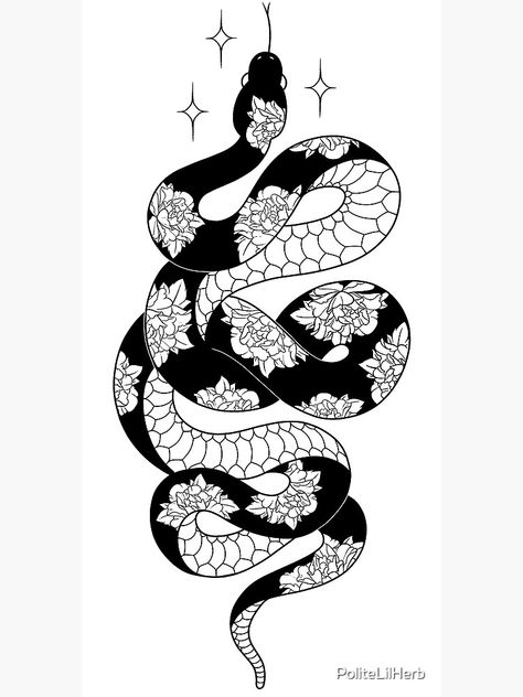 Póster «Pretty Danger Noodle» de PoliteLilHerb | Redbubble Danger Noodle, Snake Drawing, Tattoos Mandala, Tattoo Outline Drawing, Snake Tattoo Design, Inspiration Tattoos, Tattoos Geometric, Drawing Stencils, Tattoo Stencil Outline