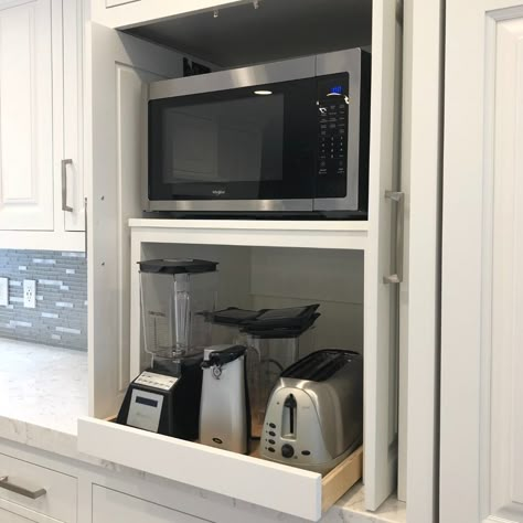 Countertop Microwave Styling, Microwave In Cabinet Hidden, Kitchen Cabinet With Microwave Shelf, Kitchen Hidden Microwave, Diy Wall Oven Microwave Cabinet, Airfryer Cabinet, Microwave Inside Cabinet, Microwave Hidden In Cabinet, Under Cabinet Microwave Ideas