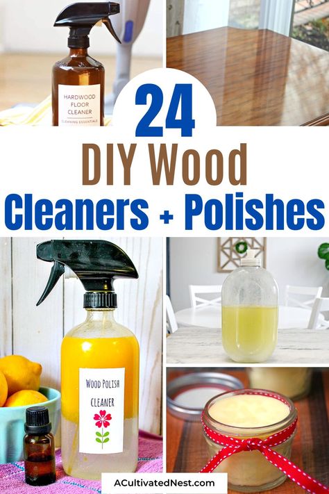 24 DIY Wood Cleaners and Wood Polishes- Transform your wooden furniture into stunning pieces with these DIY wood cleaners and wood polishes. Whether you're dealing with scratches, water stains, or simply lackluster surfaces, this post provides an array of effective solutions. | how to clean hardwood floors, how to clean wood furniture, #homemadeCleaningProducts #DIYCleaning #woodCleaner #woodPolish #ACultivatedNest Homemade Wood Cleaner, Diy Wood Cleaner, Natural Wood Floor Cleaner, Clean Wood Furniture, Natural Wood Cleaner, Homemade Wood Floor Cleaner, Wood Floor Polish, Homemade Furniture Polish, Diy Furniture Polish