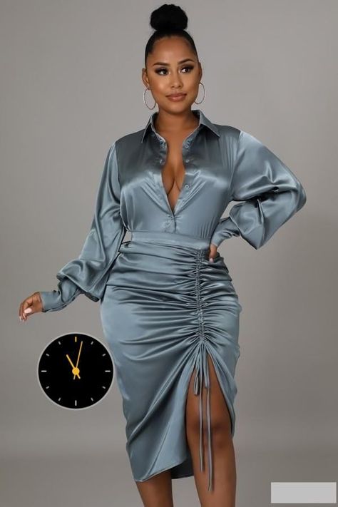 Duchess fabrics gives the best vibes❤️💯 Two Piece Skirt Set Classy, High Split Dress, 2piece Outfits, Lace Gown Styles, Womens Trendy Dresses, Plus Size Cocktail Dresses, Bandage Dress Bodycon, Skirt And Top Set, Classy Dress Outfits