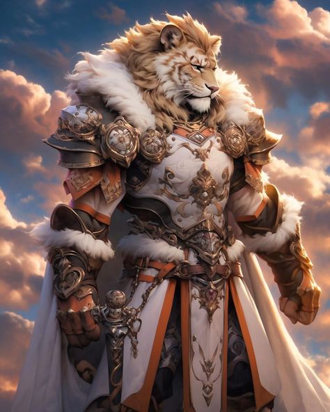 Lion Armor, Tiger Drawings, Wolf Hybrid, Tiger Drawing, Male Lion, Big Cats Art, Cat Character, Dungeons And Dragons Homebrew, Fantasy Armor