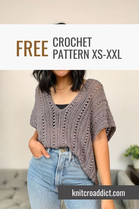 Crochet Shirt Free Pattern, Crochet Shirt Pattern, Crochet Sweater Pattern Free, Crochet T Shirts, Crochet Ladies Tops, Crochet Tops Free Patterns, Crochet Summer Tops, Crochet Goodies, Crochet Shirt