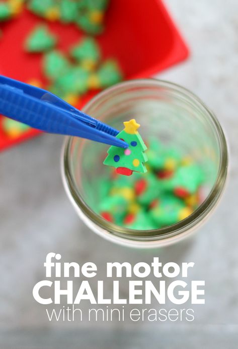 Mini Erasers - Fine Motor Activity for Preschool - No Time For Flash Cards Adaptive Books, Winter Sensory, Coordination Activities, Gingerbread Man Activities, Mini Erasers, Activity For Preschool, Circle Time Activities, Fine Motor Activity, Time Activity