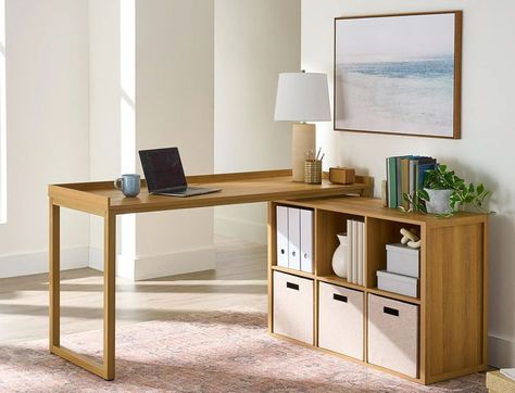 Consider This Walmart Desk the Mullet of Office Furniture: Business in Front, Party in the Back Desk From Cube Storage, Desk With Shelves On Side, Small Work From Home Space, Mini Office Space, Swamp Cottage, Corner Desk Ideas, L Shaped Desk Office, Dorm Lighting, Yoga Office