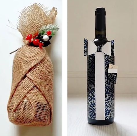 Easy Wine Bottle Gift Wrapping, Gift Wrap A Bottle Of Alcohol, Wrapping Whiskey Bottle, Creative Wine Bottle Wrapping, Wrap A Bottle Gift, How To Wrap Wine Bottle, How To Gift Wrap A Bottle, How To Wrap A Bottle Of Liquor, How To Wrap A Bottle