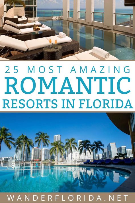 When you're looking for a romantic resort in Florida, the list of possibilities may seem daunting. That's why we've compared all of the most popular Florida resorts to find the ones with the most luxurious amenities and stunning views. Whether you're looking for an intimate beachfront hotel or a sprawling resort in Orlando, you're sure to find the perfect place to stay on your romantic Florida getaway. #florida #floridaresorts #floridahotels #beachresorts #orlandoresorts Honeymoon In Florida, Romantic Florida Getaway, Resorts In Florida, Florida Beach Resorts, Spa Retreats, Best Romantic Getaways, Romantic Couple Getaways, Miami Vibes, Florida Getaway