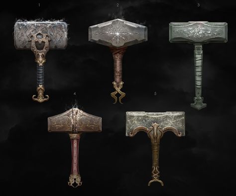 Thor's Hammer Designs Concept Art from God of War #art #artwork #gaming #videogames #gamer #gameart #conceptart #illustration Mjolnir Design, Hammer Design, Cool Swords, Viking Tattoos, Fantasy Armor, Norse Mythology, Hammers, Character Designs, Larp