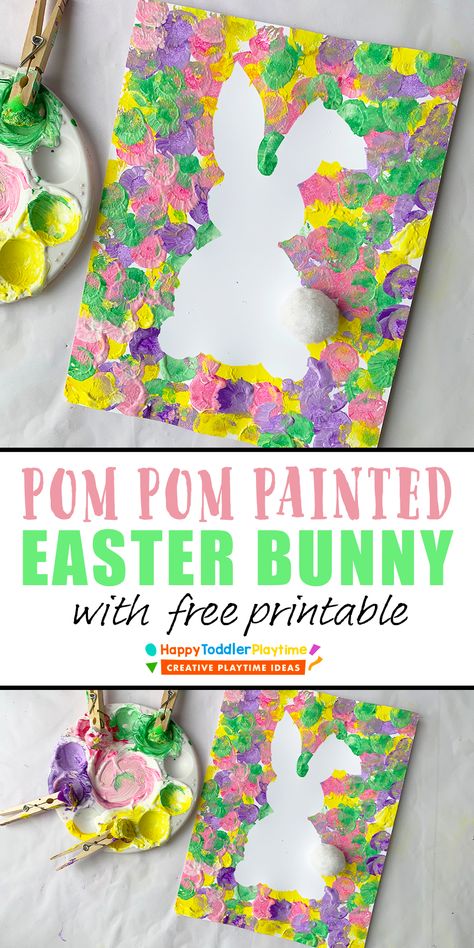 Kindergarten Easter Crafts, Painted Easter Bunny, Craft For Easter, Easy Pom Pom, Easter Bunny Craft, Easter Art Project, Easter Kindergarten, Painted Bunny, Easter School