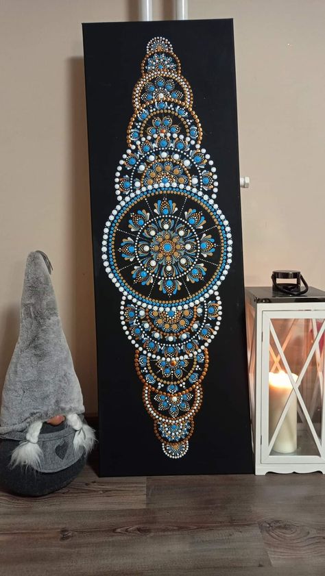 Mandala In Canvas, Rectangular Dot Mandala, Dotting Mandala Art, Mandala On Black Canvas, Mandala Painting Easy, Mandala Painting Canvases, Mandala Dot Painting Canvas, Dot Painting Tools, Flower Pattern Drawing