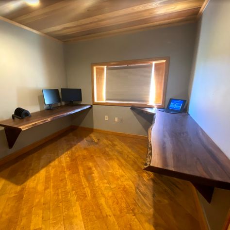 Live Edge Slab Office Desks For Sale | Lancaster Live Edge Floating Desk Office, Live Edge Desk, Small Space Office, Traditional Office, Wall Mounted Desk, Floating Desk, Sales Desk, Custom Desk, Therapy Office