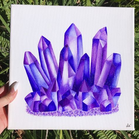 Crystal Wall Art, Crystals Watercolors, Crystal Painting, Crystal Drawing, Prismacolor Art, Love Wall Art, Purple Art, Crystal Wall, Purple Crystal