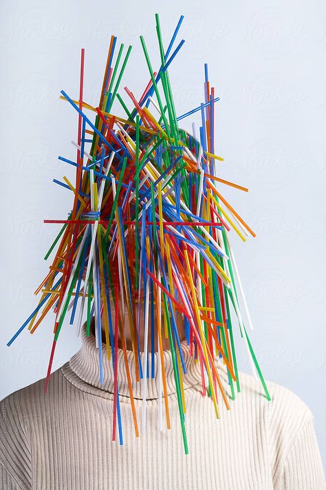 human face covered with colorful plastic straws, anti plastic concept Trash Art, Urban Nature, Plastic Art, Plastic Pollution, Human Face, Face Cover, Collage Art, Photography Inspiration, Design Elements