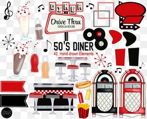 50's Diner, Presentation Background, Diner Sign, Retro Signs, 50s Diner, Presentation Backgrounds, Food Clipart, Retro Diner, Cupcake Toppers Printable