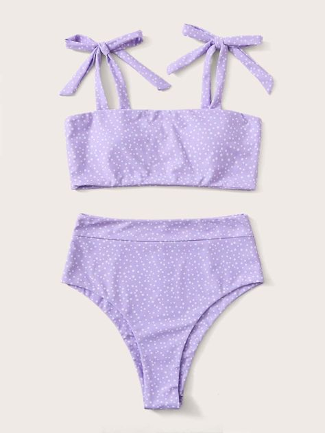 Polka Dot Tie Shoulder High Waist Bikini Swimsuit | SHEIN USA Summer Bathing Suits, Trendy Swimsuits, Polka Dot Tie, Swimsuits Outfits, Cute Bathing Suits, Festival Tops, Summer Swim Suits, Cute Swimsuits, Cute Bikinis