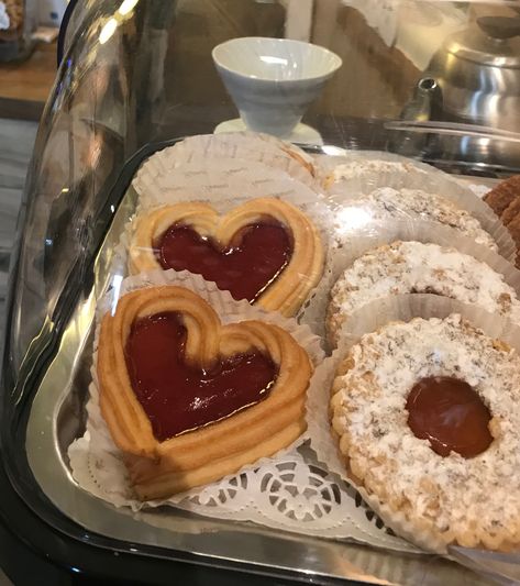 These were pastries in a bakery near our apartment in Vienna. Heart Pastries, Cute Bakery Aesthetic, Cute Baking, Cute Desserts, Food Obsession, Cafe Food, Pretty Food, Food Cravings, I Love Food