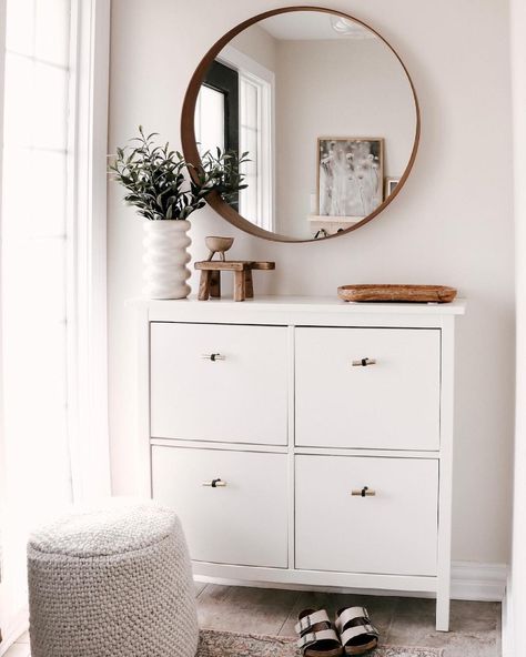 This Amazon Shoe Cabinet Transformed My Entryway | The Everygirl Hygge Design, Lauren Elizabeth, Thrifted Decor, Mirror Wall Bathroom, Home Entrance Decor, Kids Room Design, Hallway Decorating, Shoe Cabinet, Dresser As Nightstand