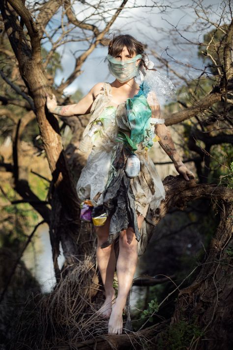 Gowns Made from Rubbish Bring Awareness to the Most Polluted Creek in Melbourne - Feature Shoot Plastic Photoshoot, Waste Photography, Fashion Protest, Fashion Pollution, Environmental Fashion, Trash Dress, Strength Training Plan, Chemical Waste, Gum Leaves