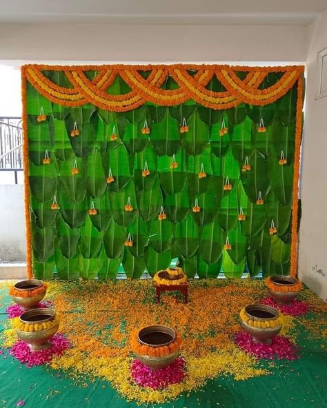 Mangal Snanam Decoration, Rice Ceremony Decoration Indian, Rice Ceremony Decoration, Mangal Snanam, Mahalaxmi Decoration, Dhoti Function, Mangala Snanam, Rice Ceremony, Indian Baby Shower Decorations